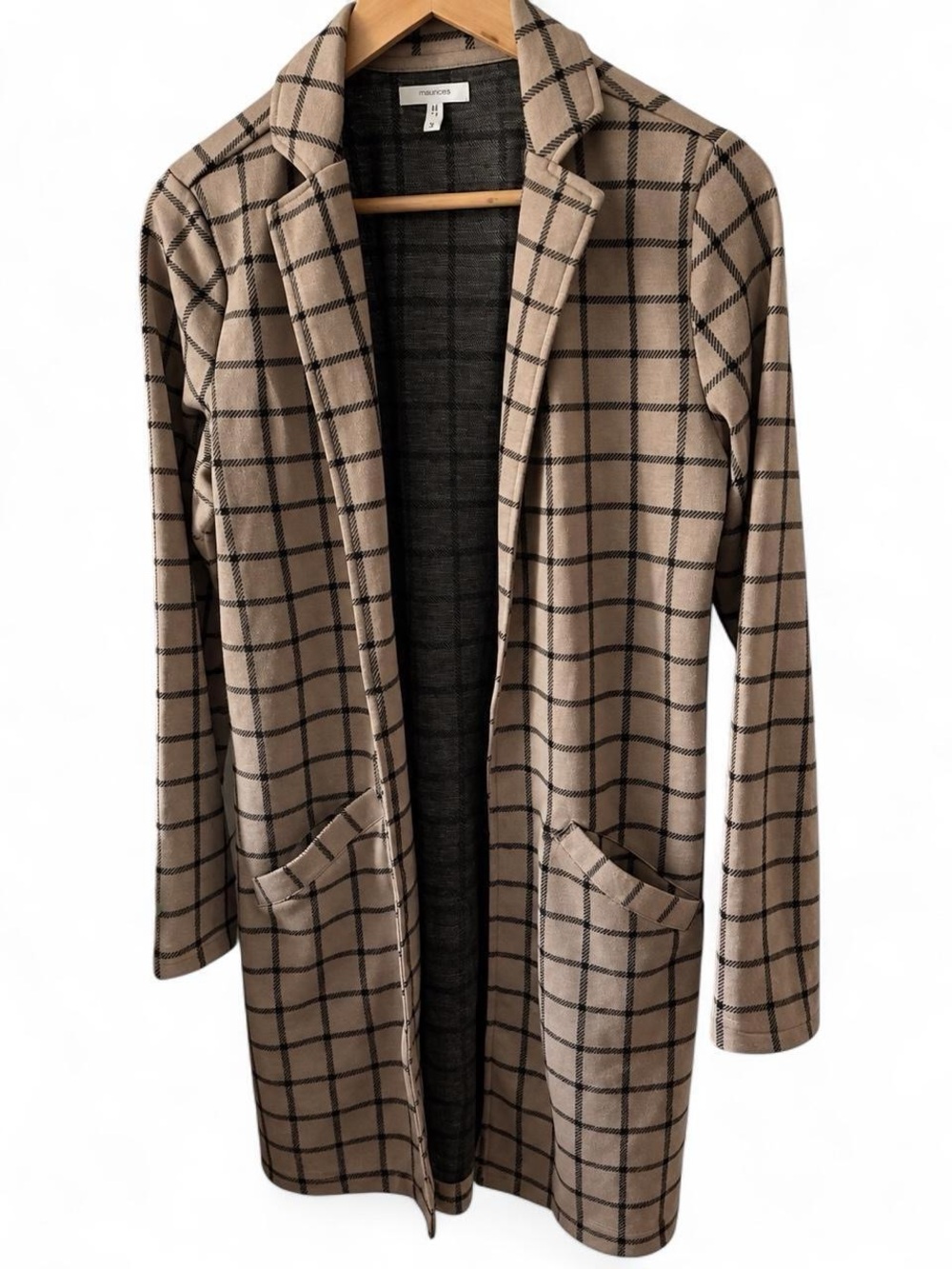 Taupe and Black Windowpane Plaid Duster  Coatigan
